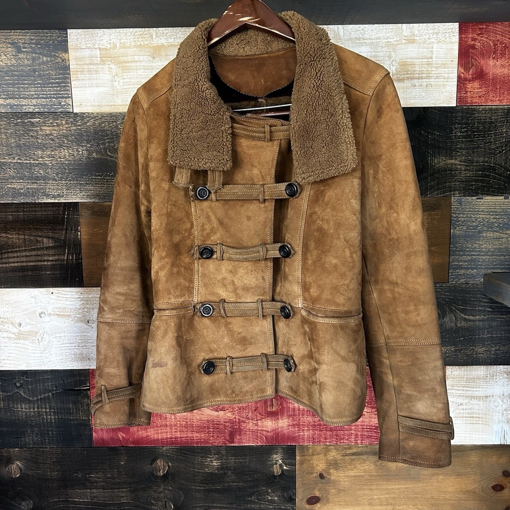 Burberry  2012 Peplum Shearling Toggle Prorasum Leather Medium Women Military